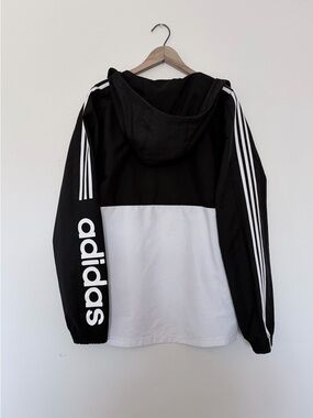 adidas Black and White Hooded Pullover Jacket